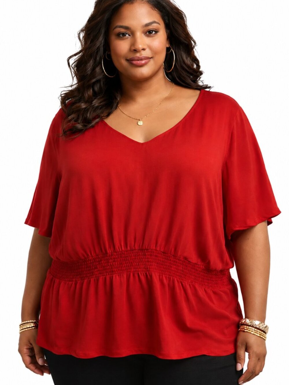 NWT plus size 2X red top. MONROE & MAIN v-neck blouse. Flutter Sleeve w/ split